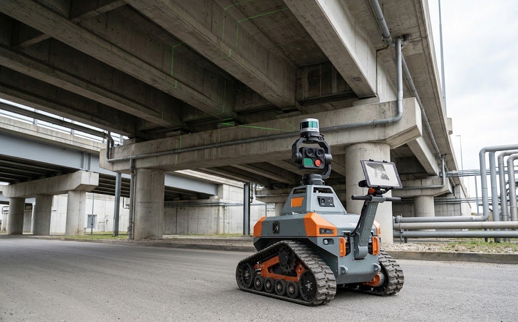 Tracked scanning robot capturing 3D geometric data underneath a concrete infrastructure structure
