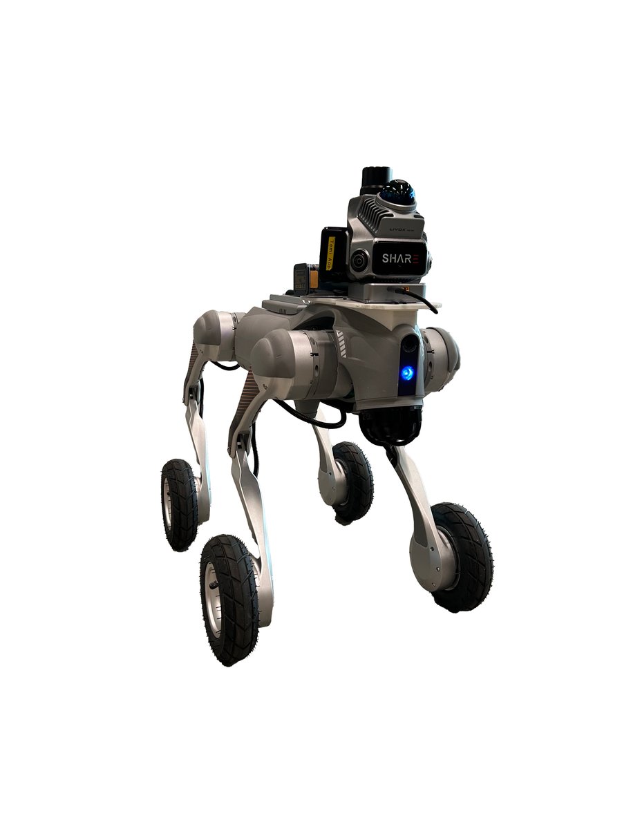 InfraTwin's wheel-leg scanning robot, real hardware with LiDAR, camera and on-board computer